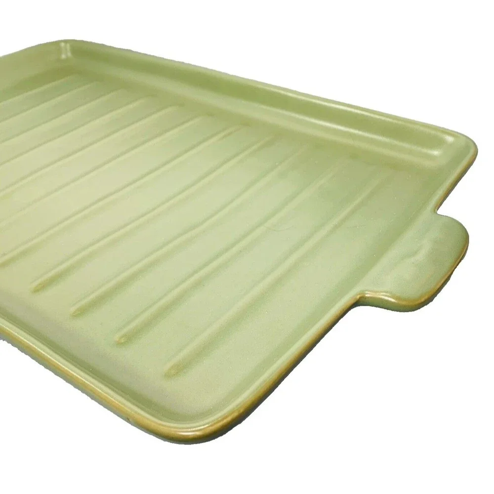 Longaberger Flameware SAGE Grill Pan Pottery Server Cookware 18" x 10" Green - Picture 5 of 14